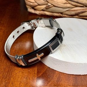 COPY - Stainless Steel Cross Buckle Bracelet, Silver and Black.